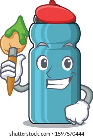 Funny water bottle Scroll Artist cartoon character holding brush