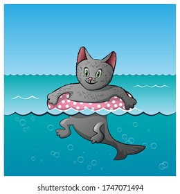 Funny water cat. Vector illustration
