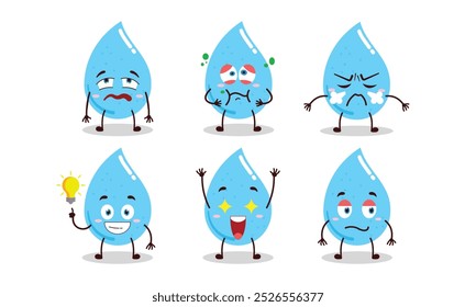 engraçado desenho de gota d'água com expressões diferentes ilustração vetorial