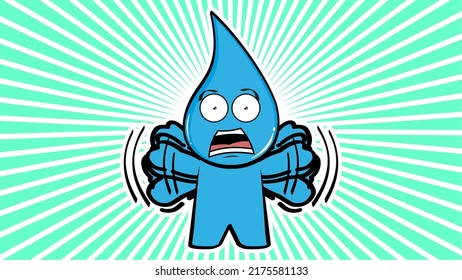  funny water drop character cartoon expression blue background card illustration in vector format