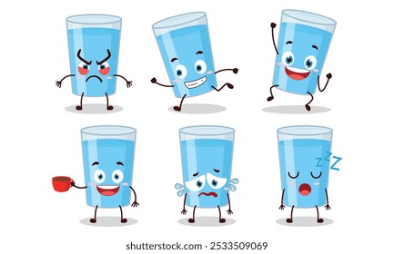 funny water in glass cartoon character with various pose activity vector illustration
