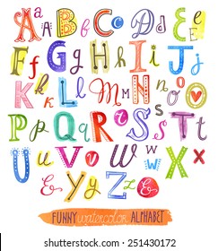 Funny watercolor alphabet