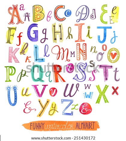 Funny watercolor alphabet