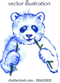 Funny watercolor panda isolated on white background.