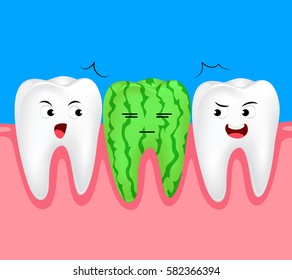 Funny watermelon cartoon tooth character. Dental care concept, illustration