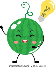 Divertida mascota de personaje de sandía que tiene una idea
