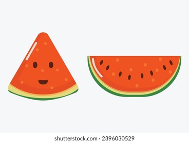 Funny watermelon clip art.  Vector watermelon flat icon set isolated on white background. Cute watermelon cartoon with a smile emoticon. That is a cute watermelon illustration.
