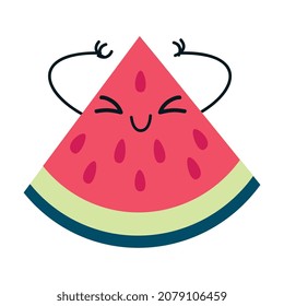 Funny Watermelon Fruit Character with Smiling Face and Arm Vector Illustration