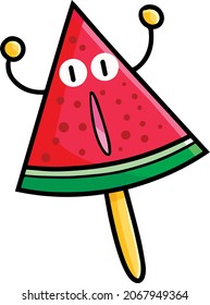 Funny watermelon ice cream cartoon feeling so happy