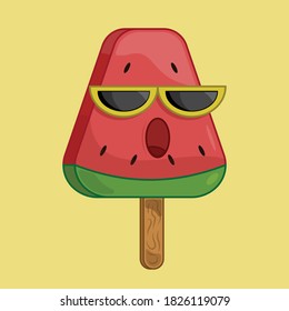 Funny Watermelon Ice Cream With Cool Face Wear Sunglasses Summer