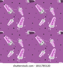 Funny Watermelon ice cream. Vector seamless pattern.