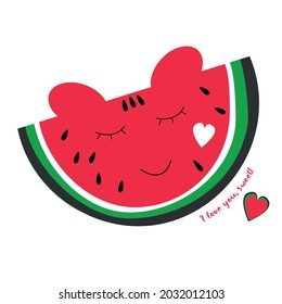 Funny watermelon slice. Illustration for children's clothing.