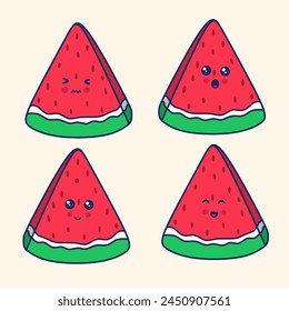 Funny watermelon slices characters or kawaii vector Illustration of fruit watermelon
