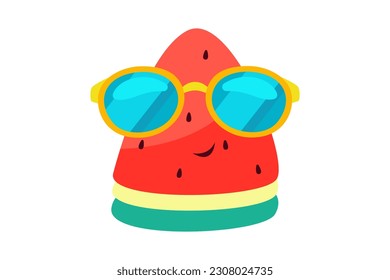 Funny watermelon in sunglasses, refreshing watermelon slices, associated with summer