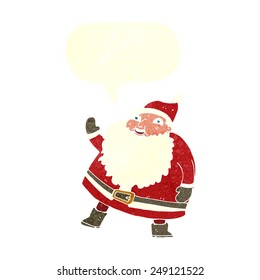 funny waving santa claus cartoon with speech bubble