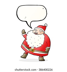 funny waving santa claus cartoon with speech bubble