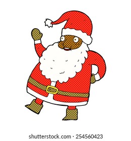 funny waving santa claus retro comic book style cartoon