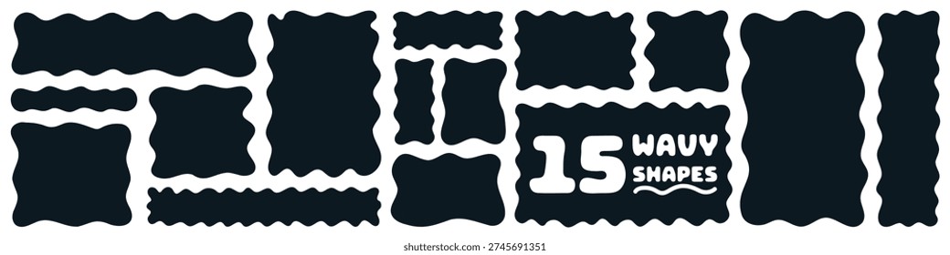 Funny wavy amoeba shapes set. Blob doodle textbox collection. Smooth liquid rectangular fluid banners. Random deformed dialog balloons. Flat color forms for children vector illustration 