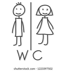 Funny wc door plate symbols. WC sign. Toilet door plate icon. Gents and ladies WC sign for restroom.