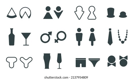 Funny Wc Signs For Men And Women, Toilet Or Restroom Icons. Male And Female Bathroom Door Gender Pictogram For Cafe Or Restaurant Vector Set. Minimal Washroom Symbols With Underwear, Accessories