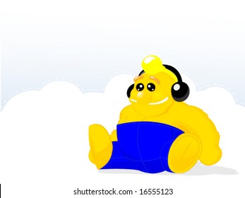 Funny web character - Smiling music listener in headphones