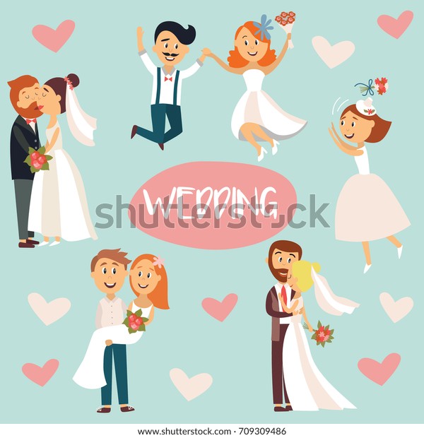 Funny Wedding Couple Bride Groom Hugging People Objects Stock Image