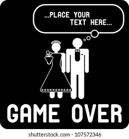 Funny wedding symbol with speech bubble - Game Over