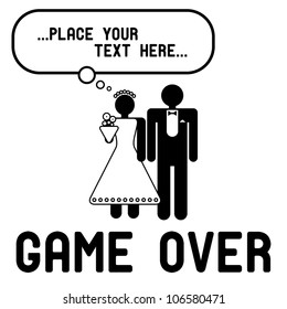 Funny wedding symbols with speech bubble - Game Over