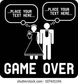 Funny wedding symbols with speech bubbles - Game Over