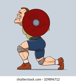 funny weightlifter, cartoon character, comic book style