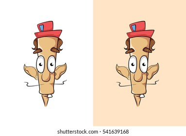 Funny and weird boy cartoon face with long ears. Vector Illustration