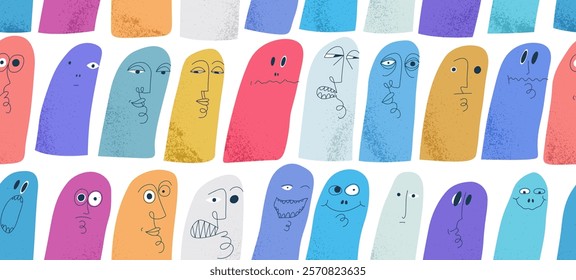 Funny weird ghosts seamless background, vector nasty cartoon characters tiling wallpaper, elements easy to use separately.