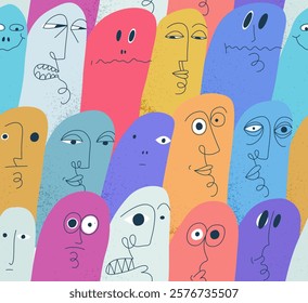 Funny weird ghosts seamless background, vector nasty cartoon characters tiling wallpaper, elements easy to use separately.