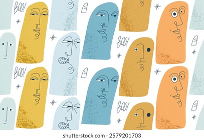 Funny weird ghosts seamless background, vector nasty cartoon characters tiling wallpaper, elements easy to use separately.