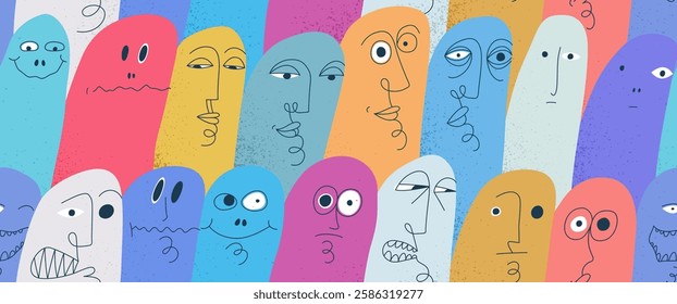 Funny weird ghosts seamless background, vector nasty cartoon characters tiling wallpaper, elements easy to use separately.
