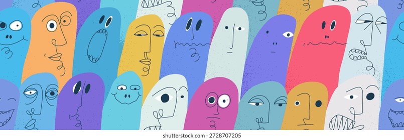 Funny weird ghosts seamless background, vector nasty cartoon characters tiling wallpaper, elements easy to use separately.