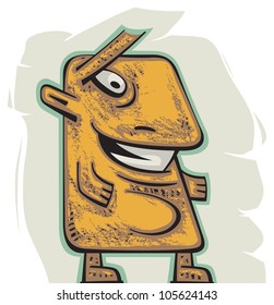 Funny weird green creature standing with a crazy smile