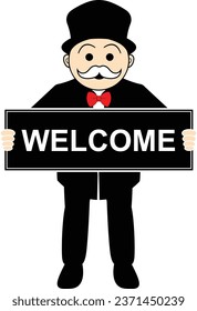 Funny Welcome cartoon Mustache Uncle Character vector Illustration