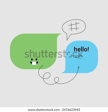 funny and welcome speech bubbles template. vector illustration isolated on white. positive conversation concept. cartoon text balloons. colorful chat bubble character