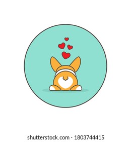 Funny welsh corgi butt with hearts. Love, romantic, amour icon. rabbits couple. vector illustration isolated on white. St. Valentine card. pembroke dog 