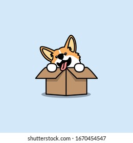 Funny welsh corgi dog in the box, vector illustration