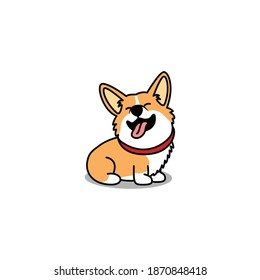 Funny welsh corgi dog sitting and smiling cartoon, vector illustration