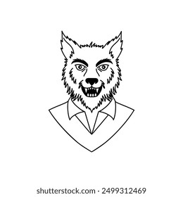 Funny werewolf in doodle style on white background.