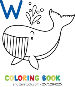 Funny whale. Animals coloring book for kids