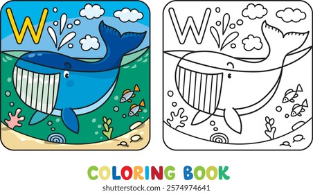 Funny whale. Animals coloring book for kids