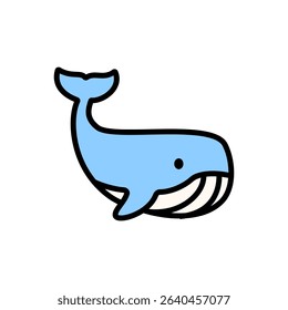 A funny whale cartoon in colored outline style, perfect for sea conservation projects, children's marine books, and underwater storytelling visuals.
