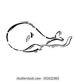 Funny Whale Doodle. Vector Hand illustration.