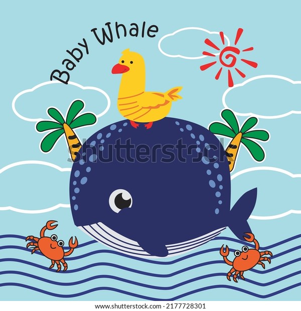 funny whale with friend design cartoon\
vector illustration