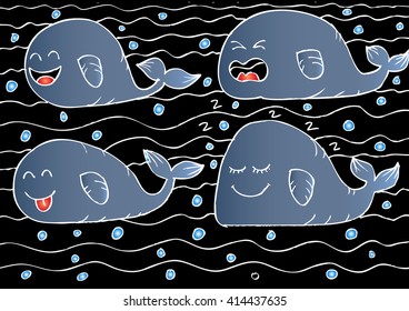 Funny whale set illustration