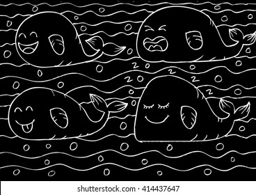 Funny whale set illustration